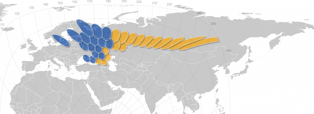 Зона покрытия спутникового интернета Газпром спутника Ямал-601 в Волгограде